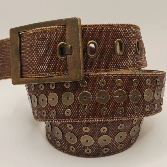 Vintage Genuine Calvin Klein Jeans Brown Genuine Leather Studded Belt Large